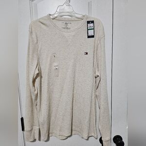 Tommy Hilfiger Men's Thermal Long Sleeve Crew Neck Shirt,Beige,Large, New w/Tag